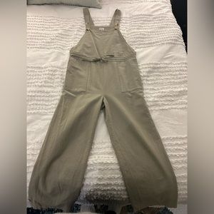 Sage green drawstring wide leg jumpsuit